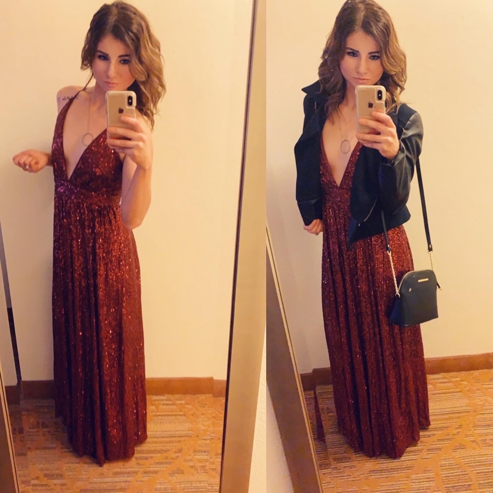 Sequin ball gown with a criss crossed back